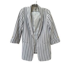 Anne Klein m striped long blue white blazer gold accents business chic preppy li